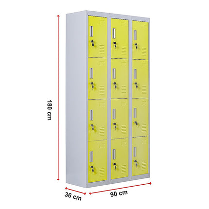 12-Door Locker for Office Gym Shed School Home Storage - Standard Lock with 2 Keys.