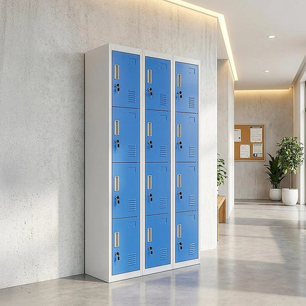 12-Door Locker for Office Gym Shed School Home Storage - Standard Lock with 2 Keys.
