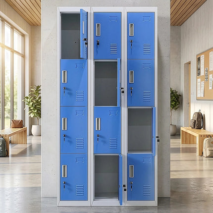12-Door Locker for Office Gym Shed School Home Storage - Standard Lock with 2 Keys.