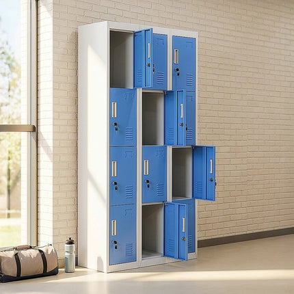 12-Door Locker for Office Gym Shed School Home Storage - Standard Lock with 2 Keys.