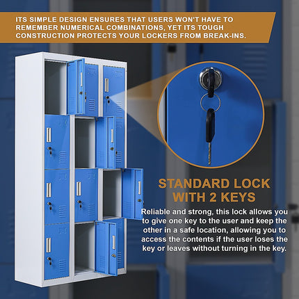 12-Door Locker for Office Gym Shed School Home Storage - Standard Lock with 2 Keys.