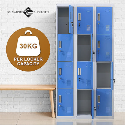 12-Door Locker for Office Gym Shed School Home Storage - Standard Lock with 2 Keys.