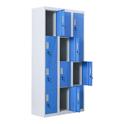 12-Door Locker for Office Gym Shed School Home Storage - Standard Lock with 2 Keys.