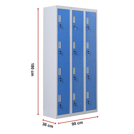 12-Door Locker for Office Gym Shed School Home Storage - Standard Lock with 2 Keys.