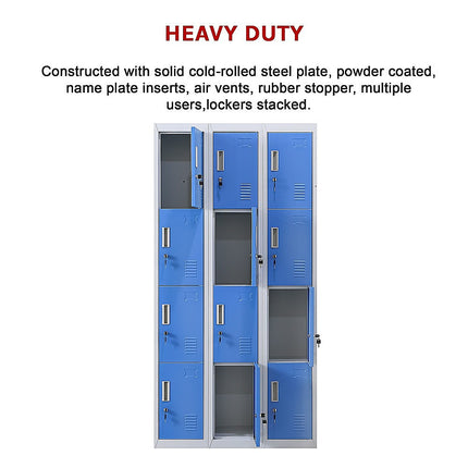 12-Door Locker for Office Gym Shed School Home Storage - Standard Lock with 2 Keys.
