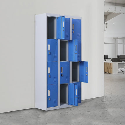 12-Door Locker for Office Gym Shed School Home Storage - Standard Lock with 2 Keys.