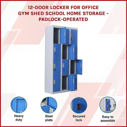 12-Door Locker for Office Gym Shed School Home Storage - Standard Lock with 2 Keys.