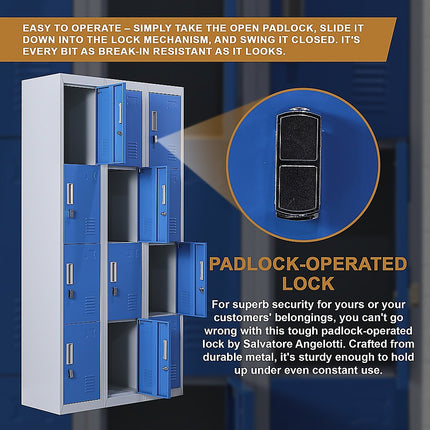 12-Door Locker for Office Gym Shed School Home Storage - Standard Lock with 2 Keys.