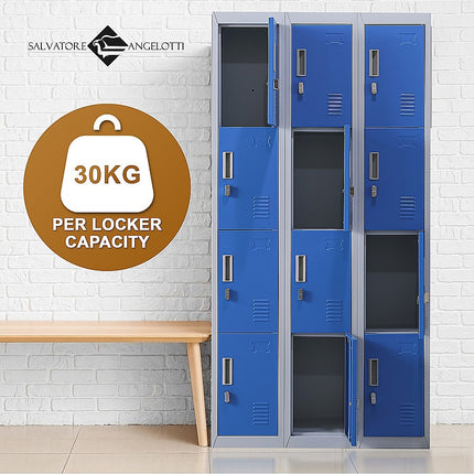 12-Door Locker for Office Gym Shed School Home Storage - Standard Lock with 2 Keys.