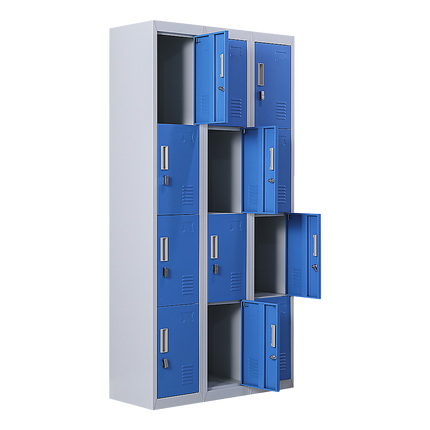 12-Door Locker for Office Gym Shed School Home Storage - Standard Lock with 2 Keys.