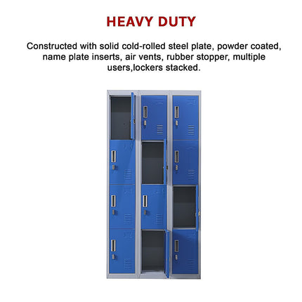 12-Door Locker for Office Gym Shed School Home Storage - Standard Lock with 2 Keys.