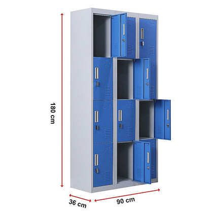 12-Door Locker for Office Gym Shed School Home Storage - Standard Lock with 2 Keys.