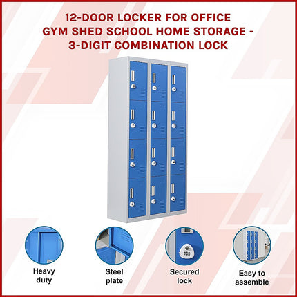 12-Door Locker for Office Gym Shed School Home Storage - Standard Lock with 2 Keys.