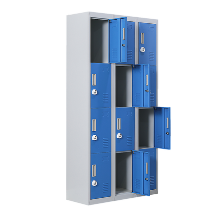 12-Door Locker for Office Gym Shed School Home Storage - Standard Lock with 2 Keys.