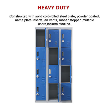 12-Door Locker for Office Gym Shed School Home Storage - Standard Lock with 2 Keys