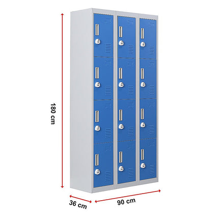 12-Door Locker for Office Gym Shed School Home Storage - Standard Lock with 2 Keys
