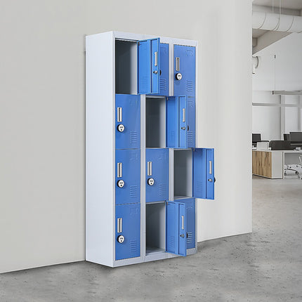 12-Door Locker for Office Gym Shed School Home Storage - Standard Lock with 2 Keys
