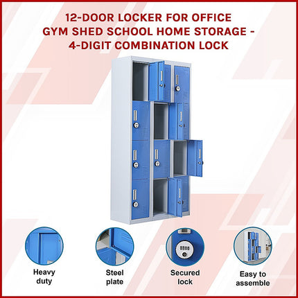 12-Door Locker for Office Gym Shed School Home Storage - Standard Lock with 2 Keys