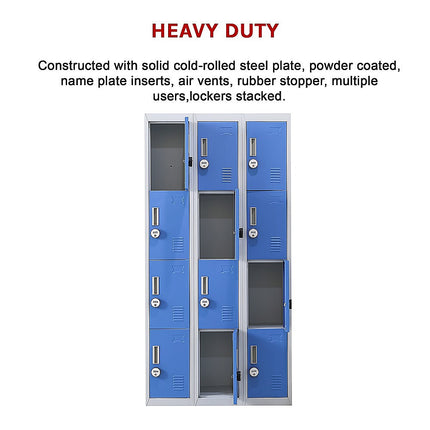 12-Door Locker for Office Gym Shed School Home Storage - Standard Lock with 2 Keys