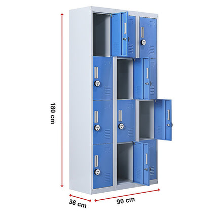 12-Door Locker for Office Gym Shed School Home Storage - Standard Lock with 2 Keys