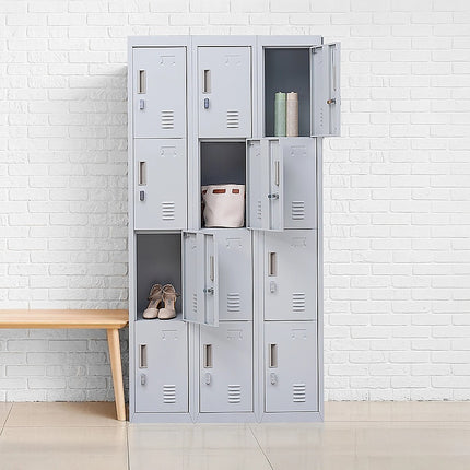 12-Door Locker for Office Gym Shed School Home Storage - Standard Lock with Keys.