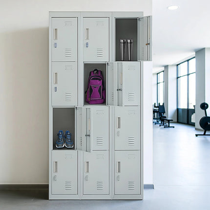12-Door Locker for Office Gym Shed School Home Storage - Standard Lock with Keys.