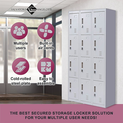 12-Door Locker for Office Gym Shed School Home Storage - Standard Lock with Keys.