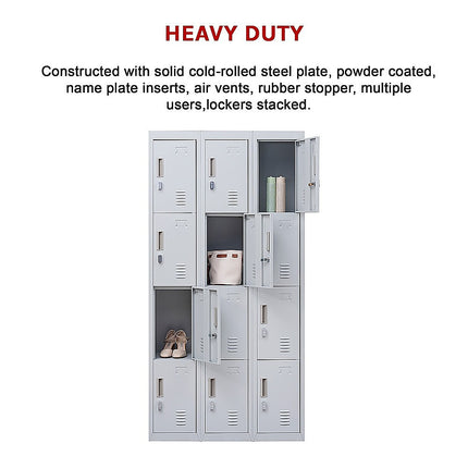 12-Door Locker for Office Gym Shed School Home Storage - Standard Lock with Keys.