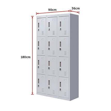 12-Door Locker for Office Gym Shed School Home Storage - Standard Lock with Keys.