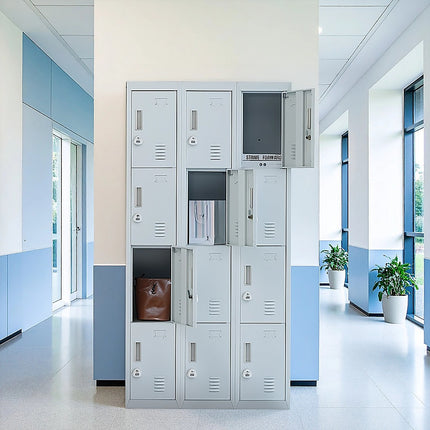 12-Door Locker for Office Gym Shed School Home Storage - Standard Lock with Keys.