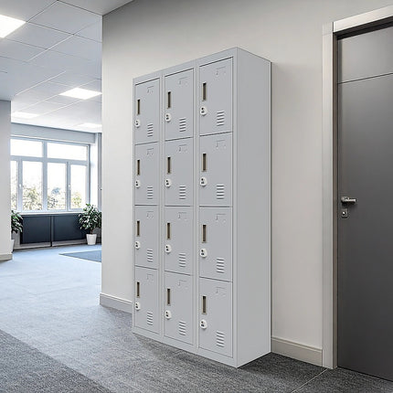 12-Door Locker for Office Gym Shed School Home Storage - Standard Lock with Keys.