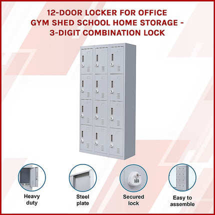 12-Door Locker for Office Gym Shed School Home Storage - Standard Lock with Keys.