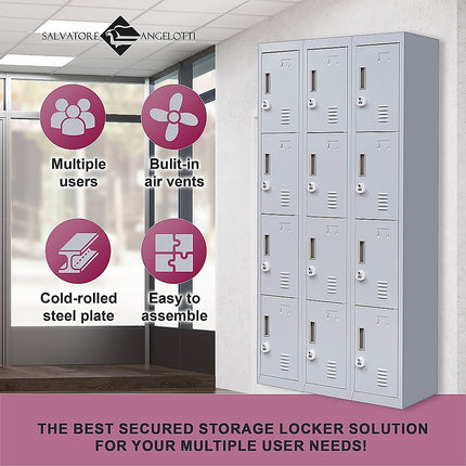 12-Door Locker for Office Gym Shed School Home Storage - Standard Lock with Keys.