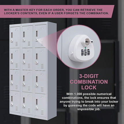12-Door Locker for Office Gym Shed School Home Storage - Standard Lock with Keys.