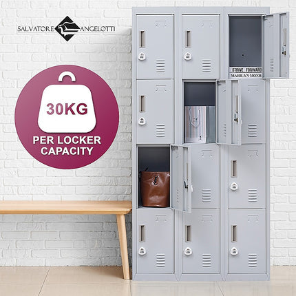 12-Door Locker for Office Gym Shed School Home Storage - Standard Lock with Keys.