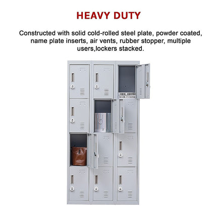 12-Door Locker for Office Gym Shed School Home Storage - Standard Lock with Keys.