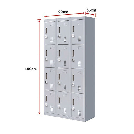 12-Door Locker for Office Gym Shed School Home Storage - Standard Lock with Keys.