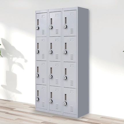 12-Door Locker for Office Gym Shed School Home Storage - Standard Lock with Keys.