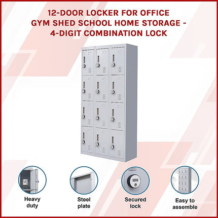 12-Door Locker for Office Gym Shed School Home Storage - Standard Lock with Keys.
