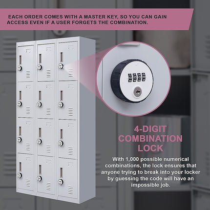 12-Door Locker for Office Gym Shed School Home Storage - Standard Lock with Keys.