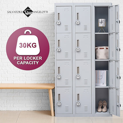 12-Door Locker for Office Gym Shed School Home Storage - Standard Lock with Keys.