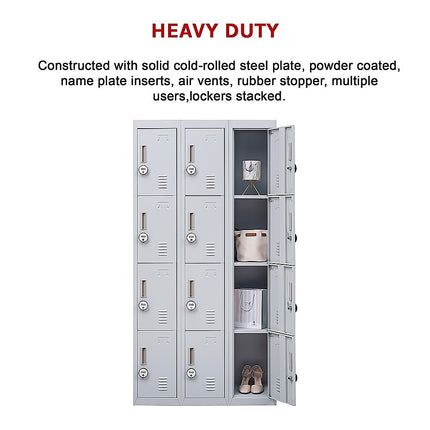 12-Door Locker for Office Gym Shed School Home Storage - Standard Lock with Keys.