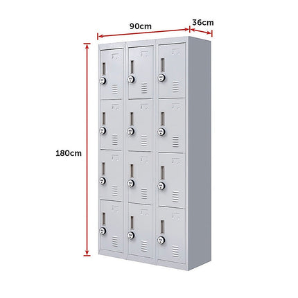 12-Door Locker for Office Gym Shed School Home Storage - Standard Lock with Keys.