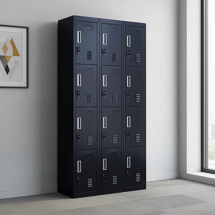 12-Door Locker for Office Gym Shed School Home Storage - Standard Lock with Keys.
