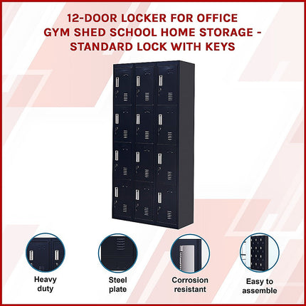 12-Door Locker for Office Gym Shed School Home Storage - Standard Lock with Keys.
