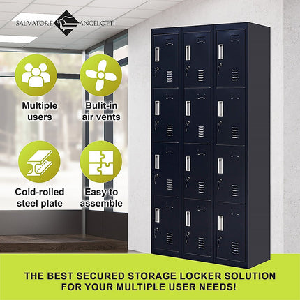 12-Door Locker for Office Gym Shed School Home Storage - Standard Lock with Keys.