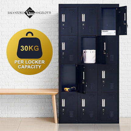 12-Door Locker for Office Gym Shed School Home Storage - Standard Lock with Keys.