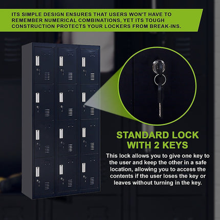 12-Door Locker for Office Gym Shed School Home Storage - Standard Lock with Keys.