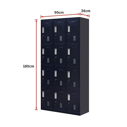 12-Door Locker for Office Gym Shed School Home Storage - Standard Lock with Keys.