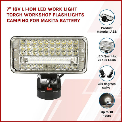 7" 18V Li-ion LED Work Light Torch Workshop Flashlights Camping for Makita Battery.